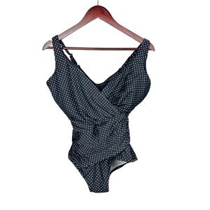 Miraclesuit Oceanus Polka Dot One Piece Swimsuit Black White 12DD 6518788DD